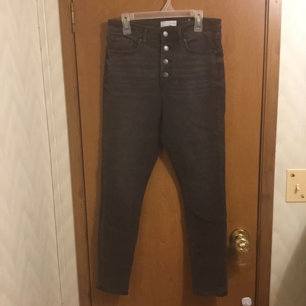 Loft 4 button Whisker Black High Waisted Skinny Jeans 29